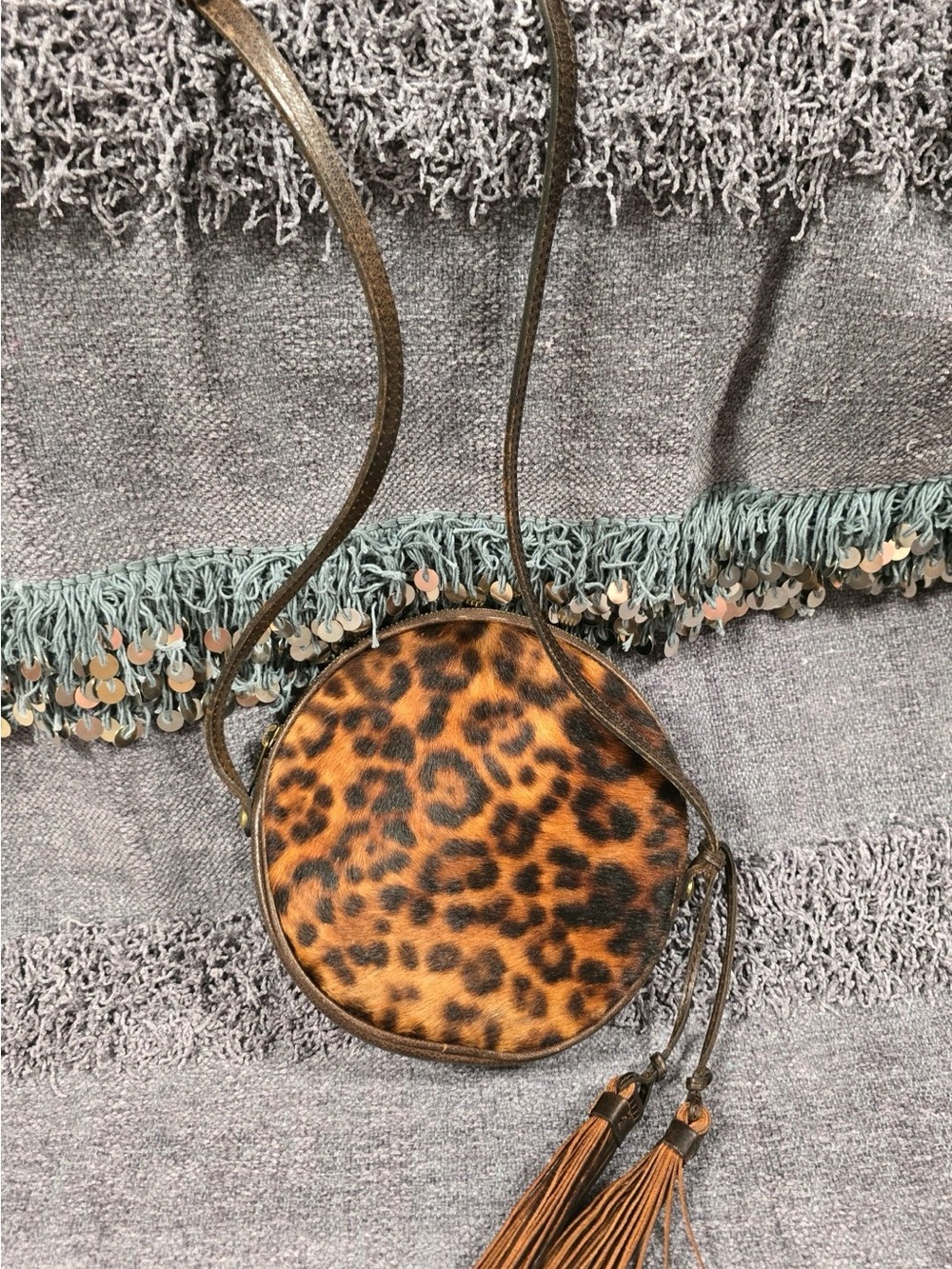 Patricia Nash Leopard Print Round Crossbody with Tassel